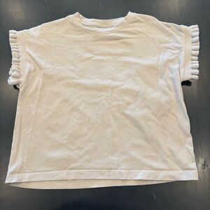 ZARA Kids Girls Off White Ruffle Sleeve T-Shirt Crop Size 8-9